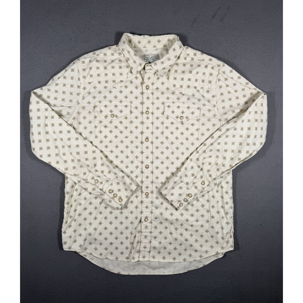 Tecovas Men's Pearl Snap Western Shirt L Cream Geo Print Flaw